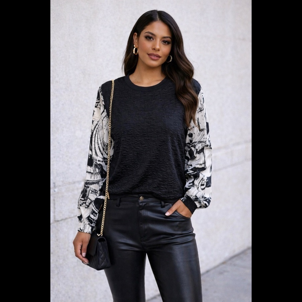 ADORE Black Textured Blouse